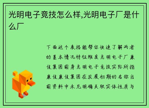 光明电子竞技怎么样,光明电子厂是什么厂